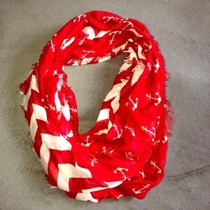 Red Infinity Scarf - Preppy Chevron & Anchors